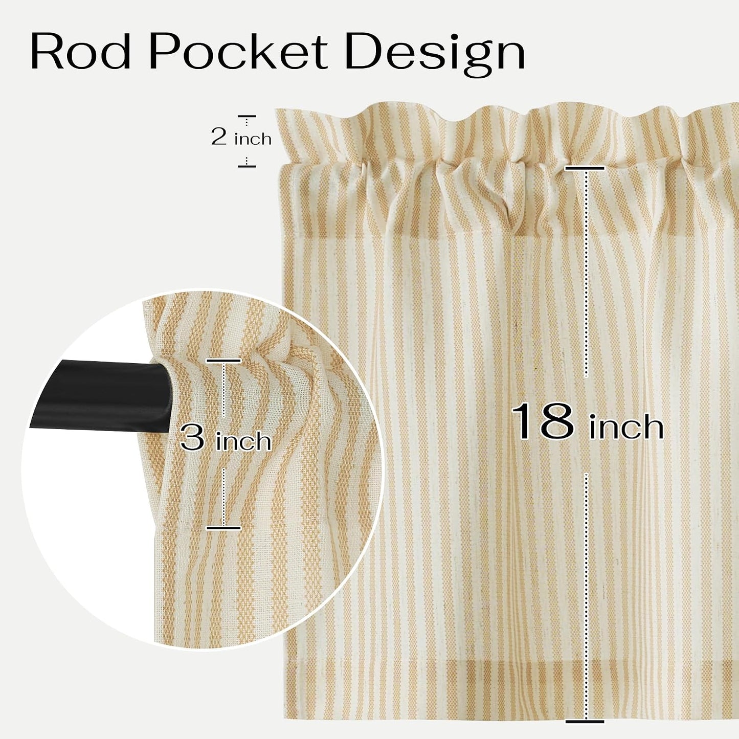 NICETOWN Striped Window Valances White and Paler Yellow Farmhouse Design Window Treatment Decor Curtains Rod Pocket Valances for Kitchen/Living Room W52 x L18, 1 Panel