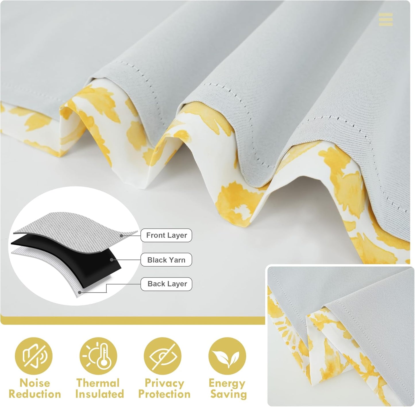 DriftAway Julia Watercolor Blooming Flower Floral Lined Thermal Insulated Window Curtain Valance Rod Pocket 52 Inch by 18 Inch Plus 2 Inch Header Yellow 1 Pack