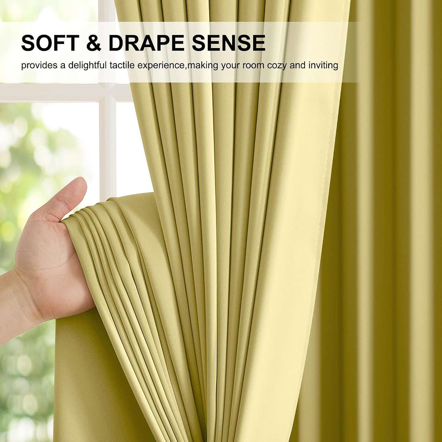 NICETOWN 100% Blackout Curtains for Patio Sliding Glass Door, Paler Yellow W52 x L84 Set of 2 Light Blocking & Soundproof Drapes,Rod Pocket Black Lined Window Treatment Panels