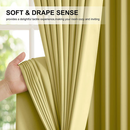 NICETOWN Paler Yellow 100% Blackout Curtains, 2 Panels 52x84 Inches for Living Room & Bedroom Drapes with Rod Pocket Back Tab, Energy Efficient Noise Reducing Thermal Insulated Window Treatments