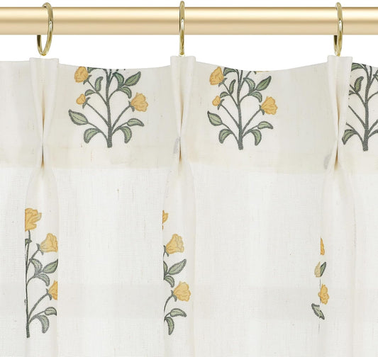 Yellow and Green Kitchen Curtains,Cottage Core Wildflower Meadow Floral French Country Bright Colorful Sunflower Theme Curtains for Bathroom Window