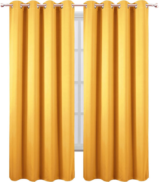 LEMOMO Yellow Thermal Blackout Curtains/52 x 84 Inch/Set of 2 Panels Room Darkening Curtains
