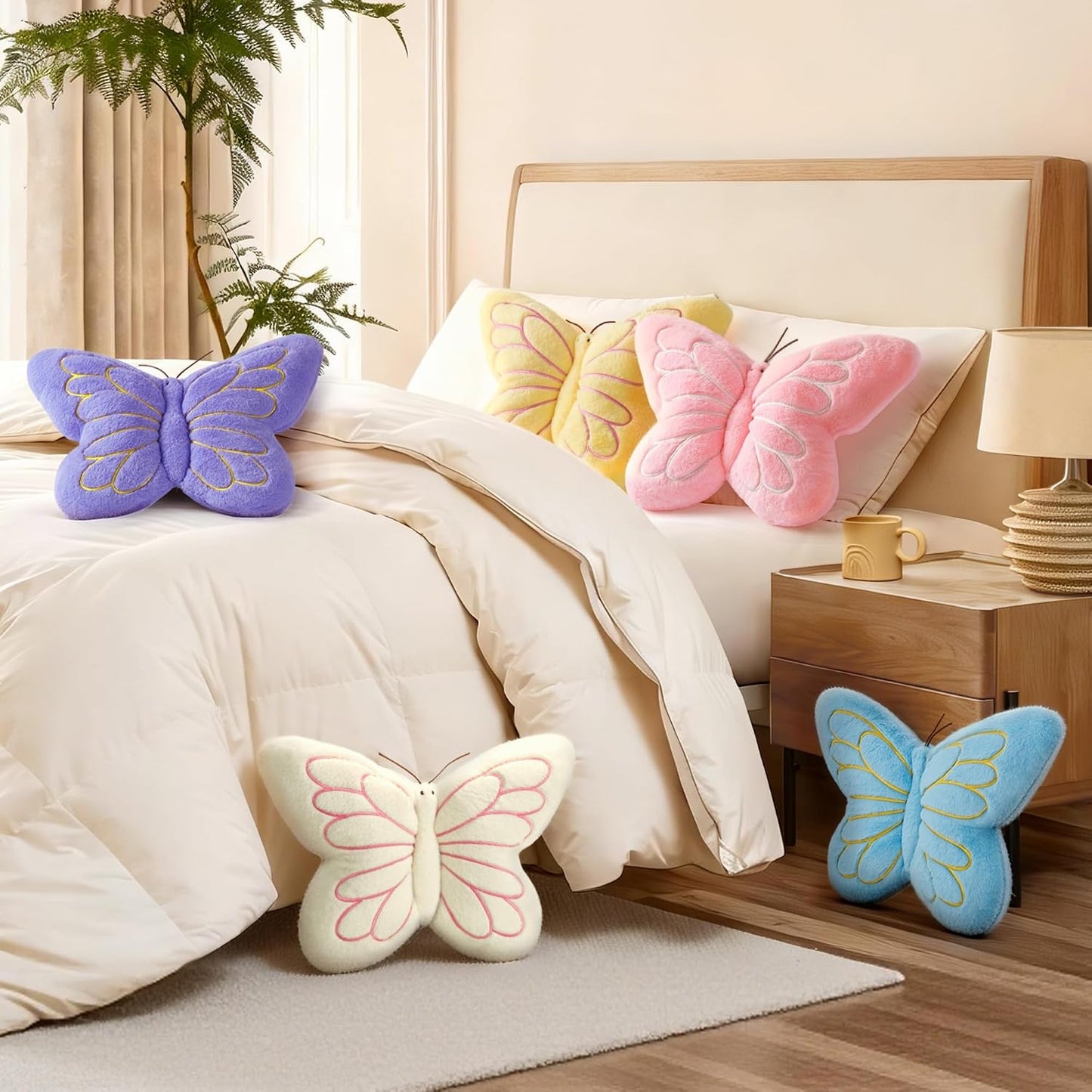 FALAX Yellow Butterfly Shaped Pillow 16.9" Plush Decorative Throw Pillows | Soft Hugging Pillows, Comfort Seat Cushions, Aesthetics Room Decor, Cute Decorative Throw Pillows for Bedroom Couch Bed Dorm