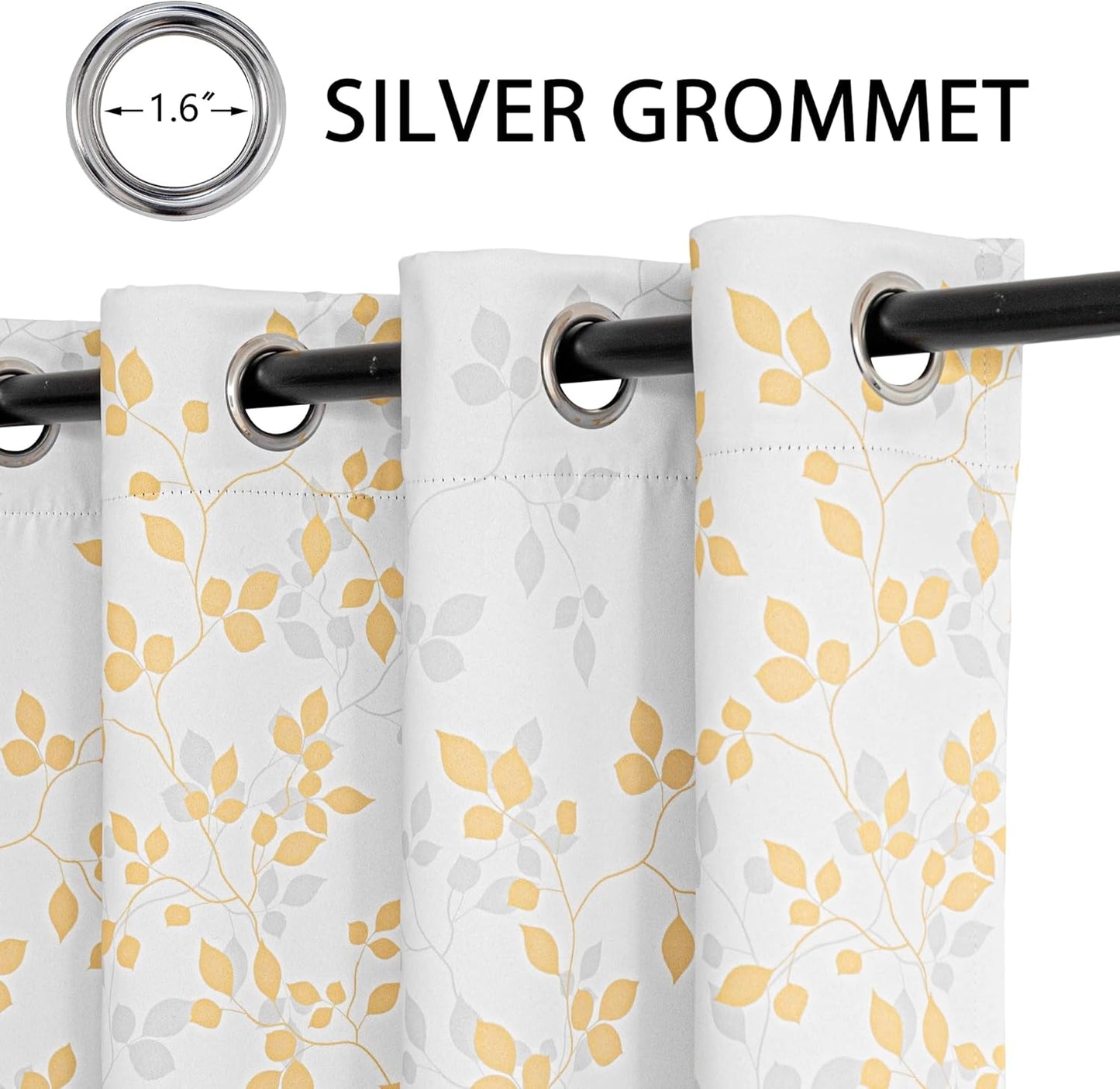 MEETSKY 95% Blackout Yellow Curtains 84 Inches Long 2 Panels Set - Leaves Printed Curtains for Living Room, Grommet Thermal Insulated Drapes, Light Blocking Window Curtain for Bedroom (52''W x 84" L)