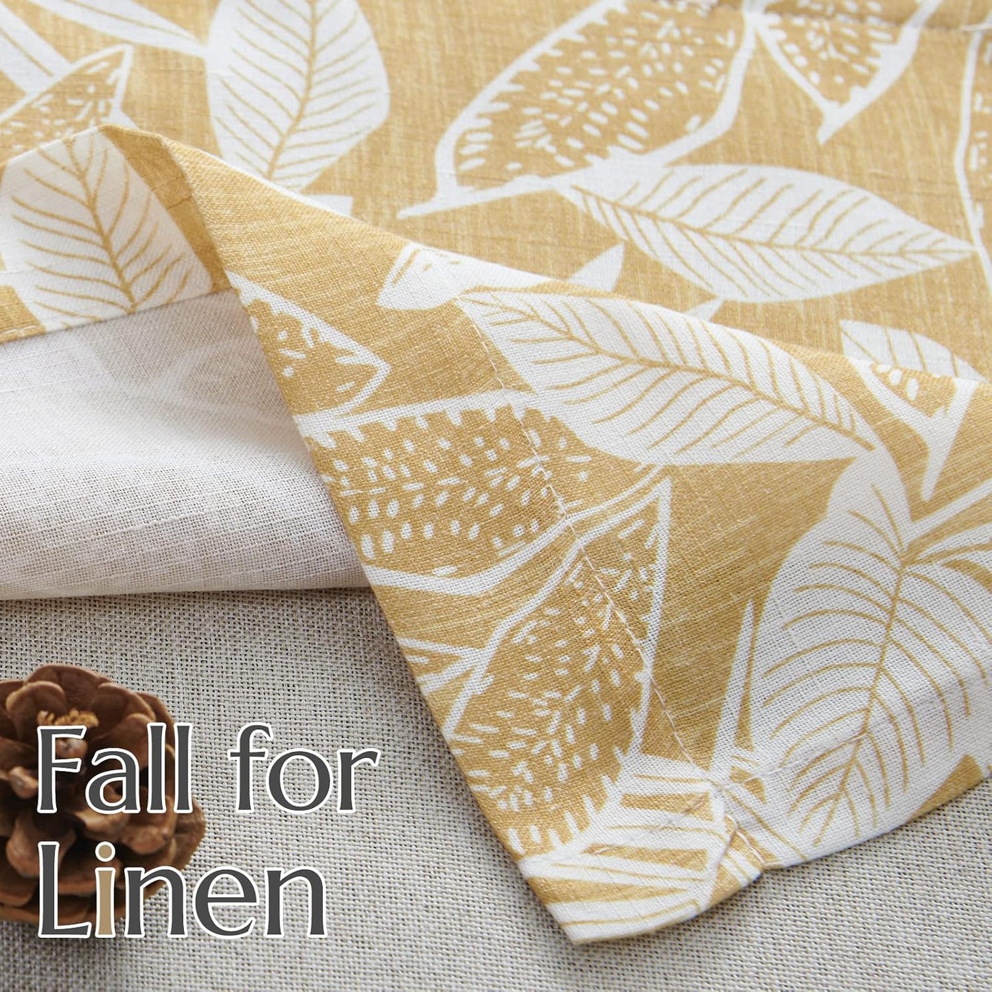 Vangao Floral Kitchen Valance for Windows Farmhouse Linen Valance for Living Room Leaf Print Double Layer Blackout Rod Pocket 16 Inch 1 Panel Mustard on White