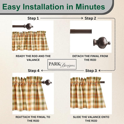 Park Designs Farmhouse Kitchen Valances for Windows - Lemon Pepper | Fall Decor Window Valance Curtains | Plaid Curtain Valances for Windows | Ideal for BOHO Living Rooms & Bathrooms | 72" x 14"