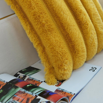 JOJUSIS Pack of 2 Faux Fur Plush Decorative Throw Pillow Covers Couch Cushion Case Soft Fluffy Pillowcases Wide Stripe (Yellow, 18 x 18 Inch)