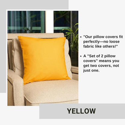 RELY+ Cotton Throw Pillow Covers 20x20 Inch Set of 2 Yellow Decorative Zippered Cases for Couch Bedroom Sofa Living Room Decoration Gifts Outdoor & Indoor Square Pillow Cases