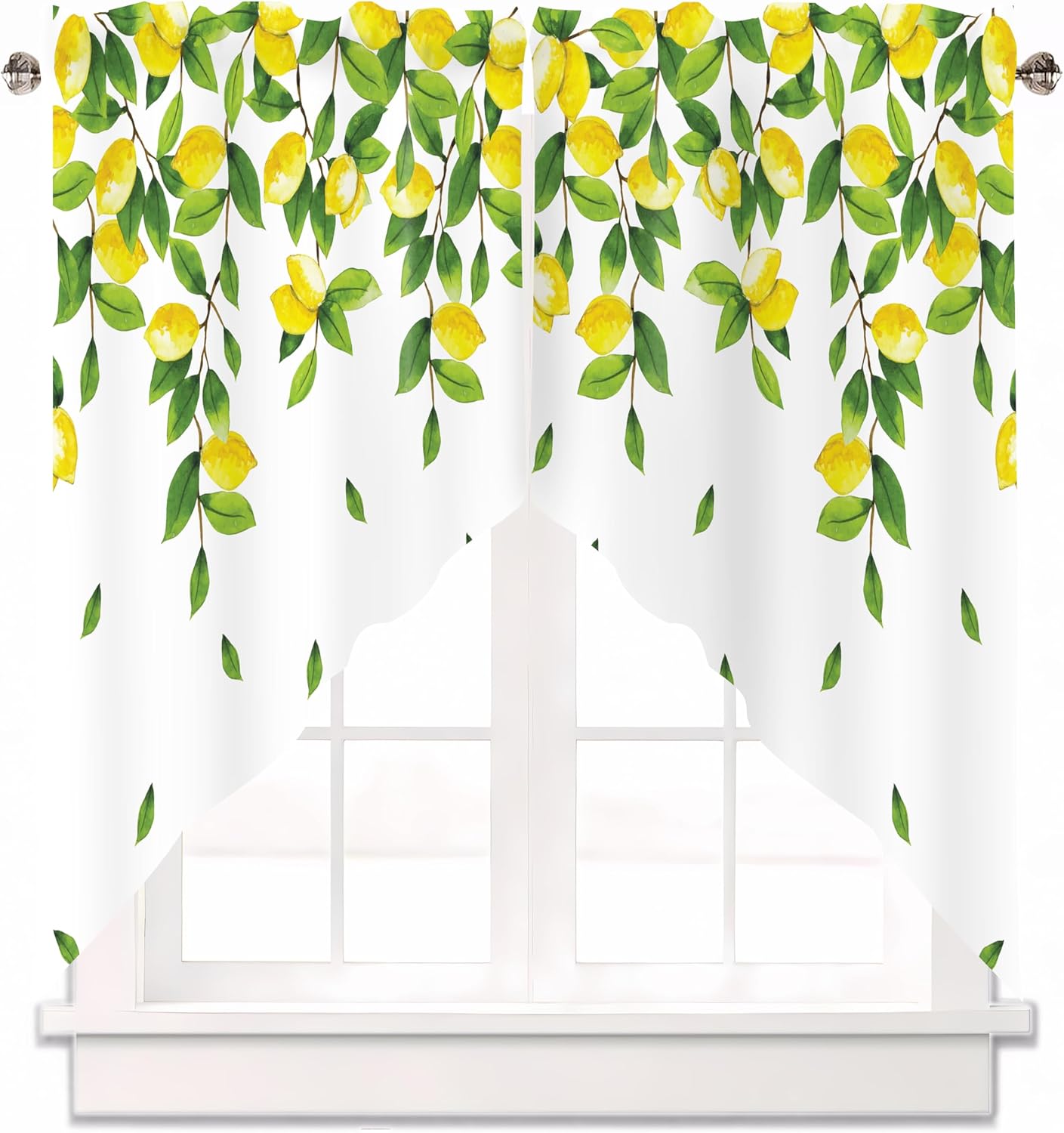 Lemon Swag Curtain Valance for Windows,Yellow Green Window Treatments Short Swag Topper for Kitchen Windows Bathroom Bedroom,28 x 36 Inch, 1 Pair