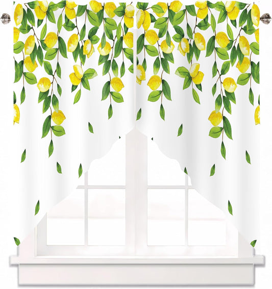 Lemon Swag Curtain Valance for Windows,Yellow Green Window Treatments Short Swag Topper for Kitchen Windows Bathroom Bedroom,28 x 36 Inch, 1 Pair
