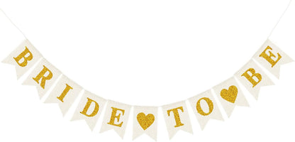 Burlap Bride To Be Banner, Prestrung Bridal Shower Sign, Gold and White Bridal Shower/Bachelorette Party Decorations