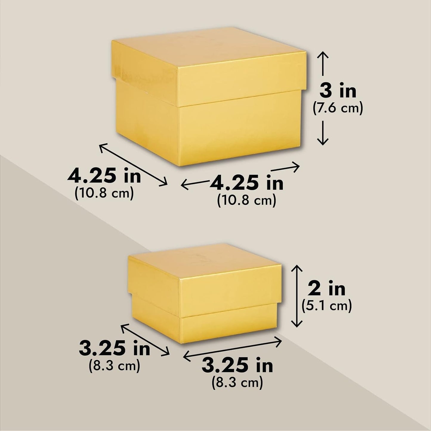 4-Pack Square Gold Nesting Gift Boxes with Lids - Assorted 4 Sizes (6.25 x 6.25 x 4 in to 3.25 x 3.25 x 2 in) - Space-Saving & Stackable - Decorative Gold Gift Boxes