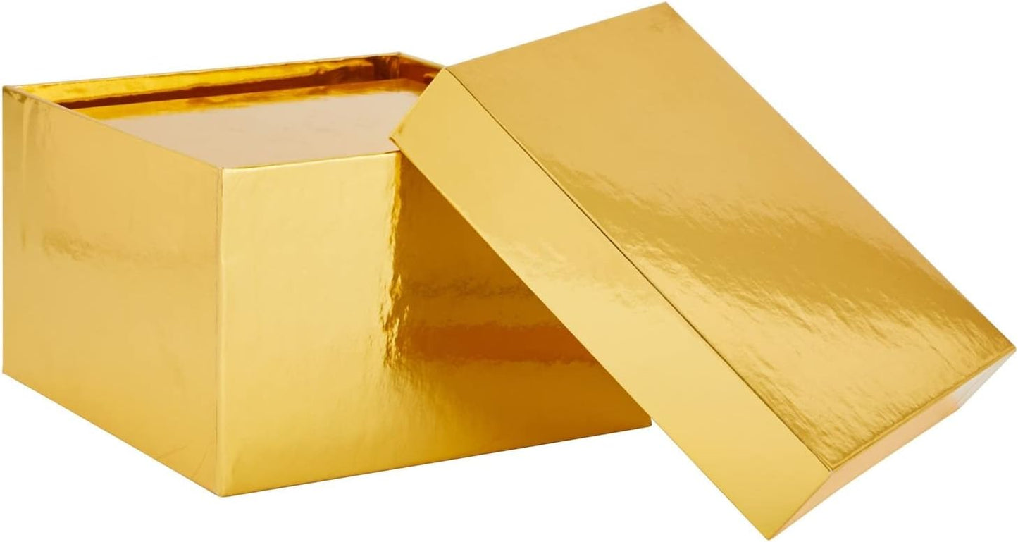 4-Pack Square Gold Nesting Gift Boxes with Lids - Assorted 4 Sizes (6.25 x 6.25 x 4 in to 3.25 x 3.25 x 2 in) - Space-Saving & Stackable - Decorative Gold Gift Boxes