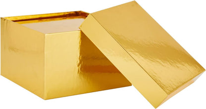 4-Pack Square Gold Nesting Gift Boxes with Lids - Assorted 4 Sizes (6.25 x 6.25 x 4 in to 3.25 x 3.25 x 2 in) - Space-Saving & Stackable - Decorative Gold Gift Boxes