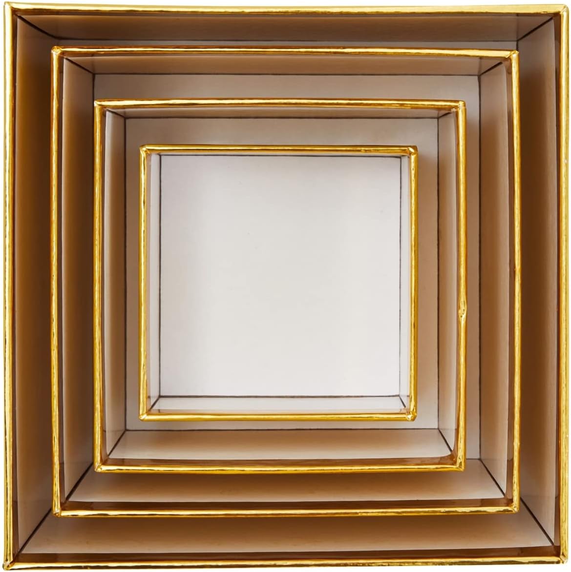 4-Pack Square Gold Nesting Gift Boxes with Lids - Assorted 4 Sizes (6.25 x 6.25 x 4 in to 3.25 x 3.25 x 2 in) - Space-Saving & Stackable - Decorative Gold Gift Boxes