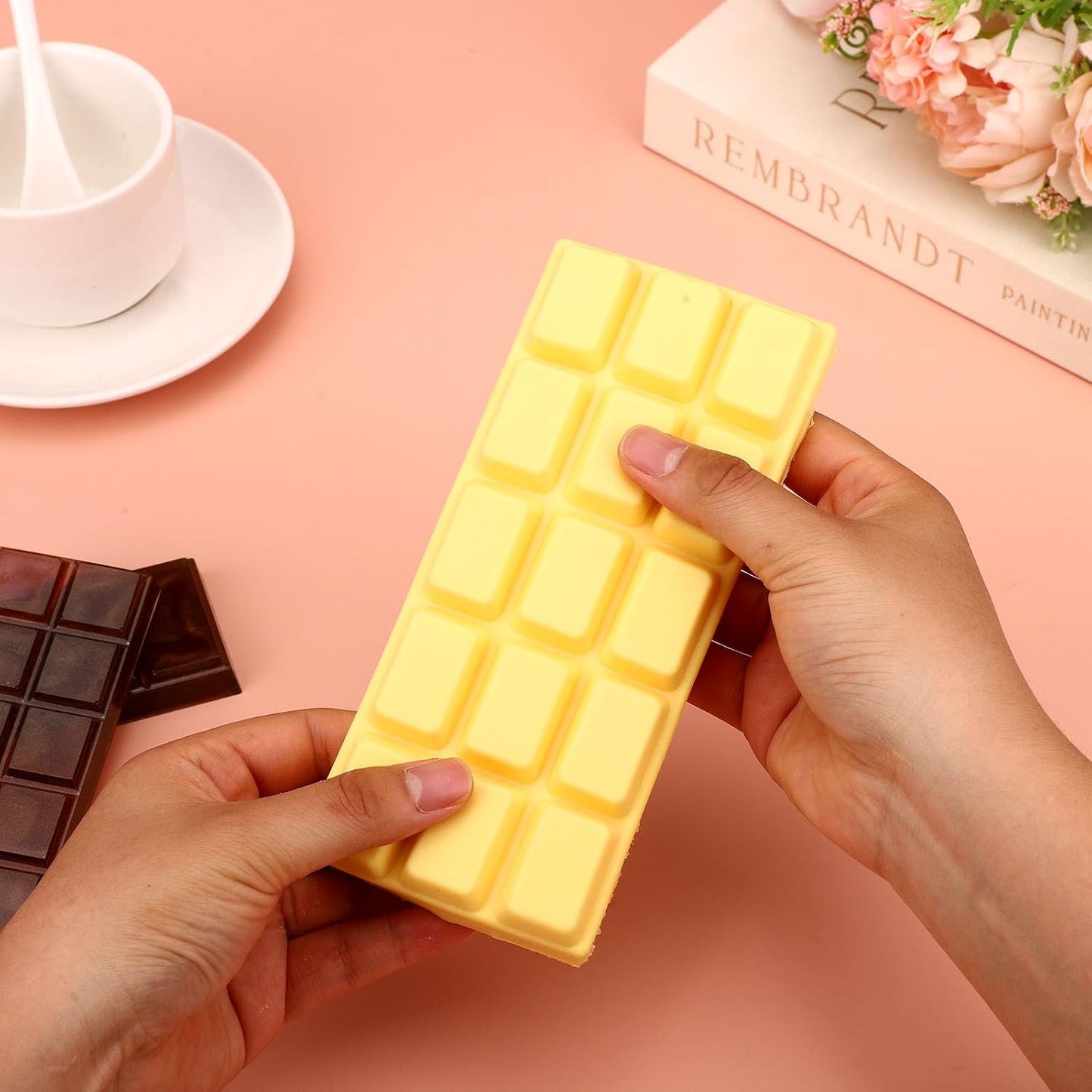 Slow Rising Chocolate Bar Squishy, Fake Chocolate Squeeze Plaything Squishy Slow Rise Soft Realistic Giant Food Fidget Toy Suitable for Adults Office Home Desk Focus and Party Favor (Yellow)