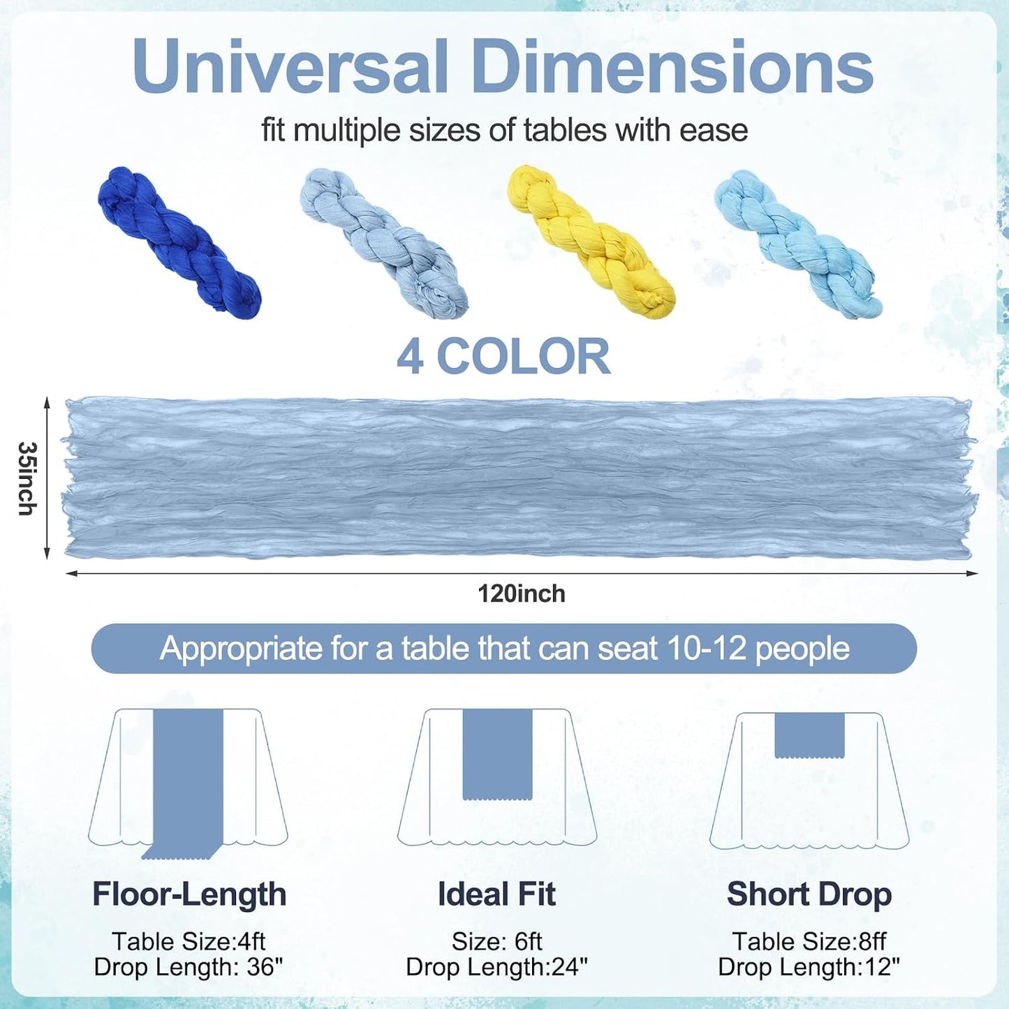 4 Pack Amalfi Coast Blue Yellow Lemon Cheesecloth Table Runner 10 ft Capri Lemon Italian Gauze Cloth Sheer Table for Wedding Bridal Baby Shower Mediterranean Party Decoration