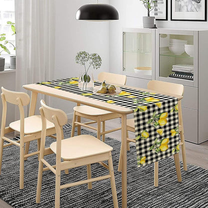 Fresh Lemon Table Runner, Yellow Lemon Black White Buffalo Check Plaid Table Runner for Farmhouse Coffee Home Kitchen Dining 13x36in