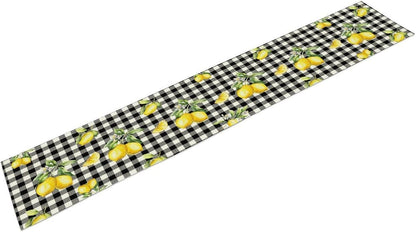 Fresh Lemon Table Runner, Yellow Lemon Black White Buffalo Check Plaid Table Runner for Farmhouse Coffee Home Kitchen Dining 13x36in