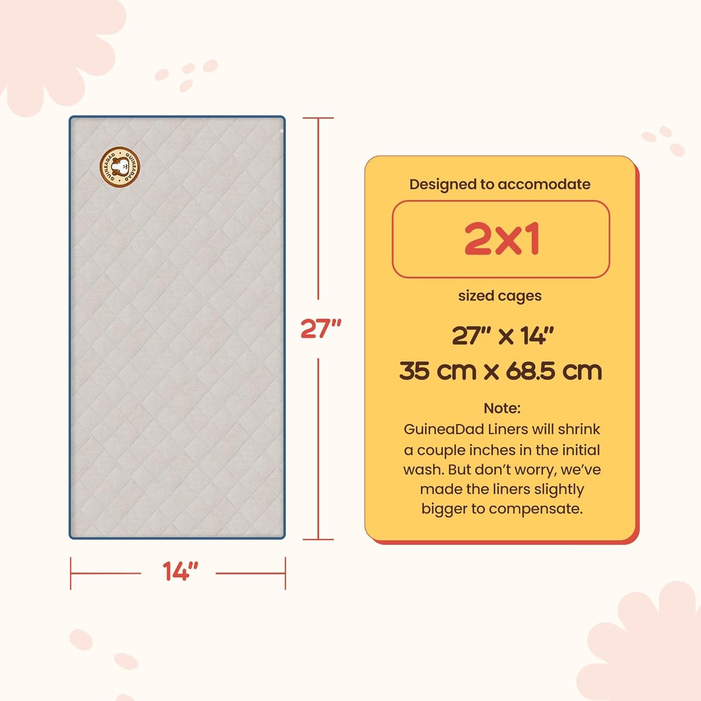 Original Liner - Yellow Fleece Guinea Pig Bedding - Reusable Guinea Pig Cage Liner - Extra Absorbent with Waterproof Bottom and Burrowing Pocket - Small Pet Supplies - 2x3 C&C