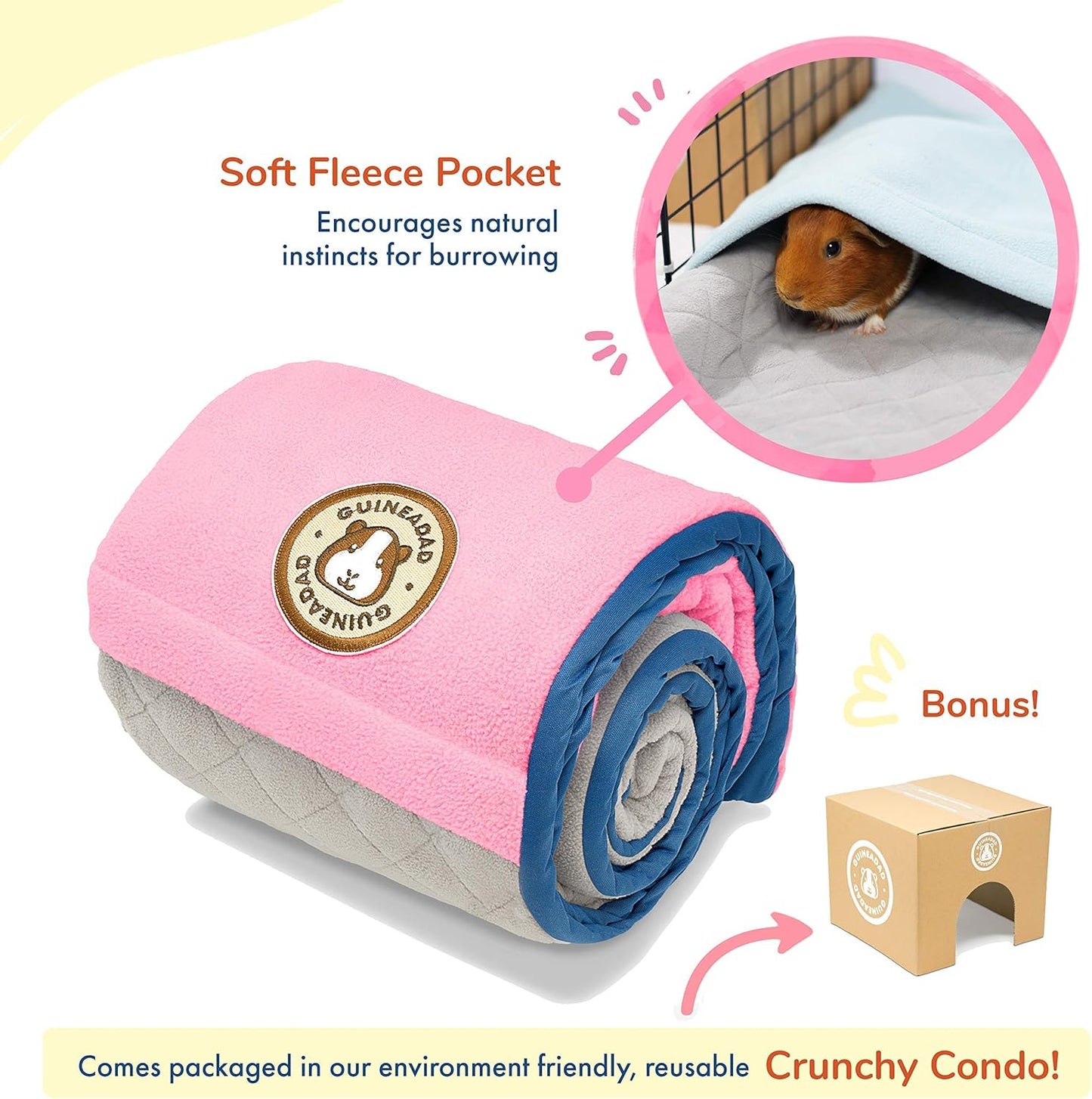 Original Liner - Yellow Fleece Guinea Pig Bedding - Reusable Guinea Pig Cage Liner - Extra Absorbent with Waterproof Bottom and Burrowing Pocket - Small Pet Supplies - 2x3 C&C