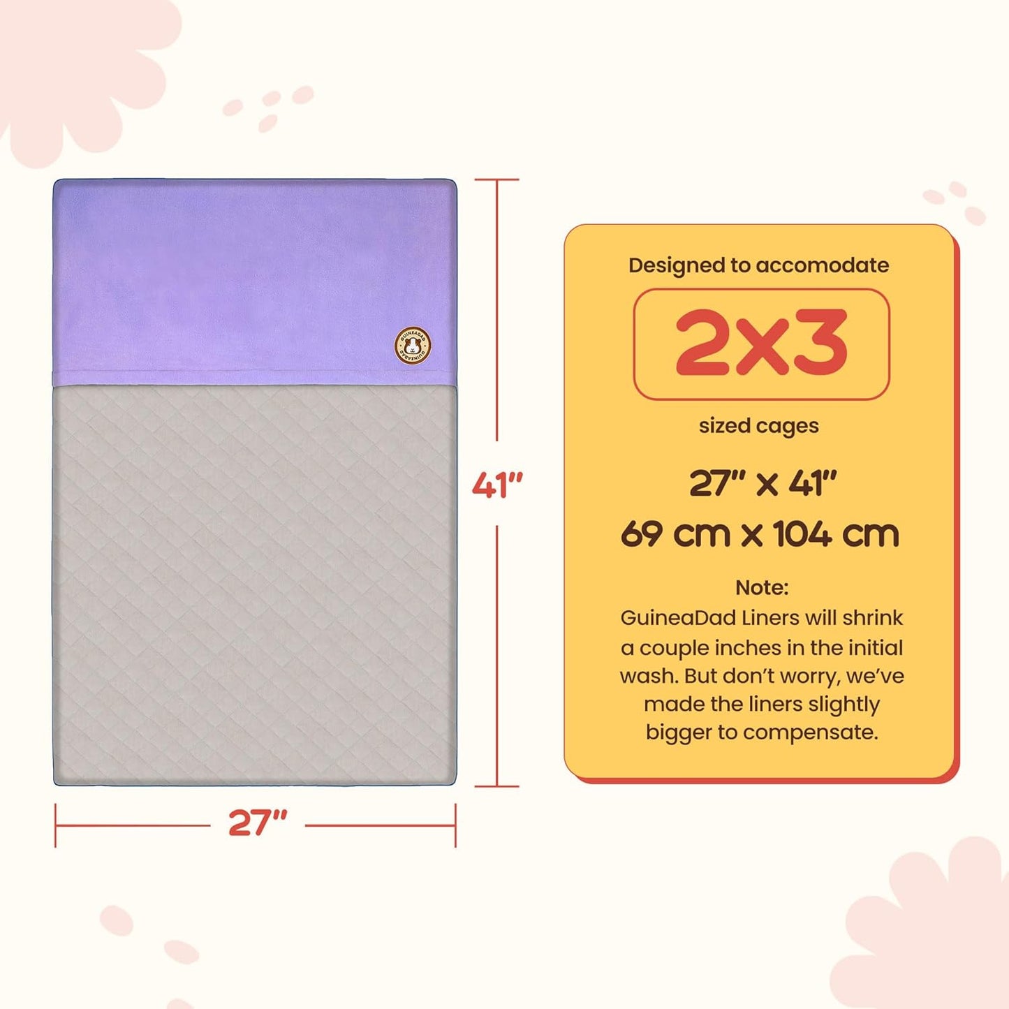 Original Liner - Yellow Fleece Guinea Pig Bedding - Reusable Guinea Pig Cage Liner - Extra Absorbent with Waterproof Bottom and Burrowing Pocket - Small Pet Supplies - 2x3 C&C