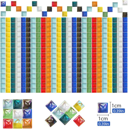 1200pcs Red Orange Yellow Mix Crystal Glass Mosaic Tiles – 0.4 Inch Square Bulk Mosaic Supplies for Crafts & DIY Projects