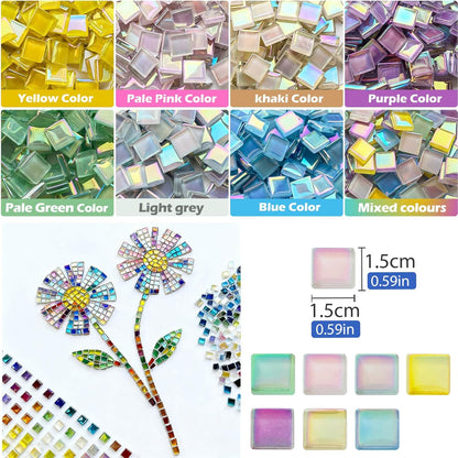 1200pcs Red Orange Yellow Mix Crystal Glass Mosaic Tiles – 0.4 Inch Square Bulk Mosaic Supplies for Crafts & DIY Projects