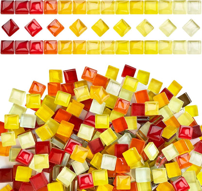 1200pcs Red Orange Yellow Mix Crystal Glass Mosaic Tiles – 0.4 Inch Square Bulk Mosaic Supplies for Crafts & DIY Projects