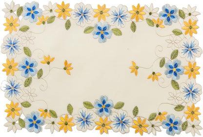 2pack Round lace Doilies,Yellow Blue Floral Cutwork Embroidered Placemats Vase Pads for Wedding Birthday Dinner Party Decor (17 * 11 inch, Blue Yellow Flower)