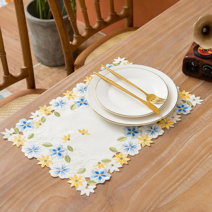 2pack Round lace Doilies,Yellow Blue Floral Cutwork Embroidered Placemats Vase Pads for Wedding Birthday Dinner Party Decor (17 * 11 inch, Blue Yellow Flower)