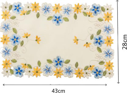 2pack Round lace Doilies,Yellow Blue Floral Cutwork Embroidered Placemats Vase Pads for Wedding Birthday Dinner Party Decor (17 * 11 inch, Blue Yellow Flower)