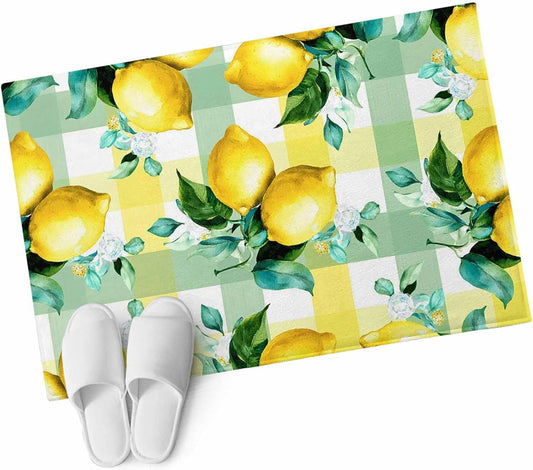 2x3ft Washable Area Rug,Fluffy Large Carpet Summer Lemon Fruit Green Leaf Soft Indoor Rugs Non-Slip Accent Floor Mat for Living Room Bedroom Office Decor,Light Yellow Green Check