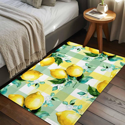 2x3ft Washable Area Rug,Fluffy Large Carpet Summer Lemon Fruit Green Leaf Soft Indoor Rugs Non-Slip Accent Floor Mat for Living Room Bedroom Office Decor,Light Yellow Green Check
