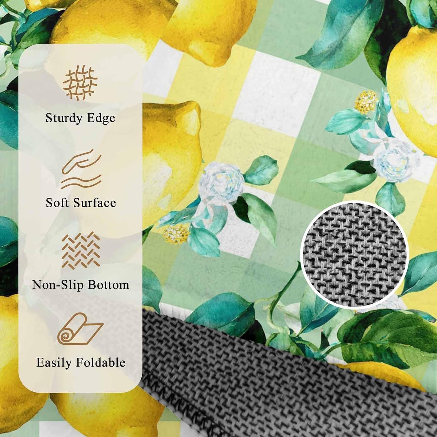 2x3ft Washable Area Rug,Fluffy Large Carpet Summer Lemon Fruit Green Leaf Soft Indoor Rugs Non-Slip Accent Floor Mat for Living Room Bedroom Office Decor,Light Yellow Green Check