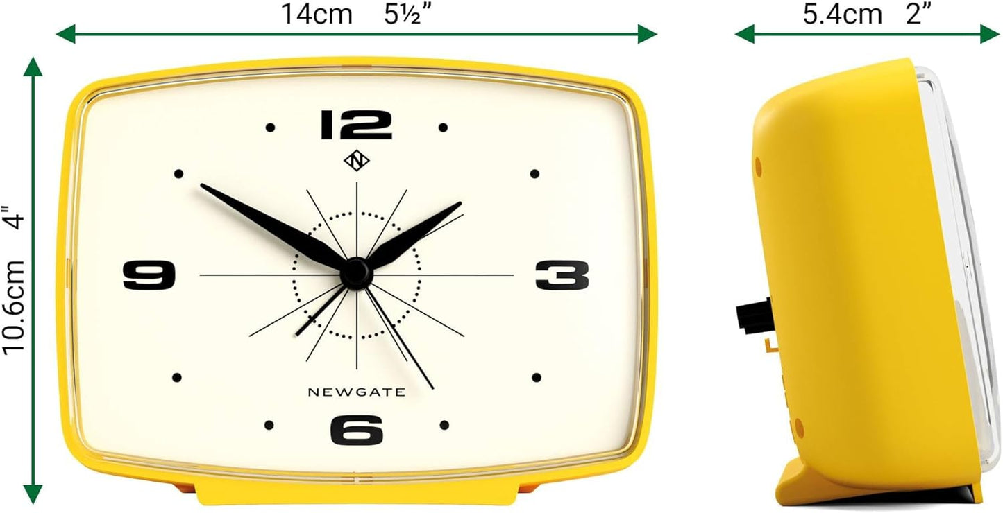 ® Brooklyn Alarm Clock | Rectangular Retro Design | Citrus Yellow | Ideal for Bedside, Desk, Shelf & Mantel | Mid-Century Retro Bedroom & Office Accessory