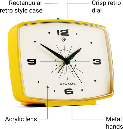 ® Brooklyn Alarm Clock | Rectangular Retro Design | Citrus Yellow | Ideal for Bedside, Desk, Shelf & Mantel | Mid-Century Retro Bedroom & Office Accessory