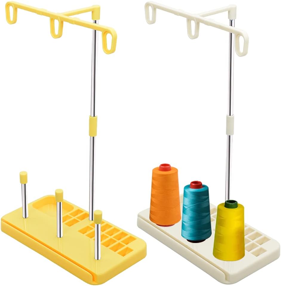 2 Pack Thread Holders, Embroidery & Sewing Machine Organizer, 3 Spool Thread Rack, Suitable for Beginners & Adults, White-Yellow