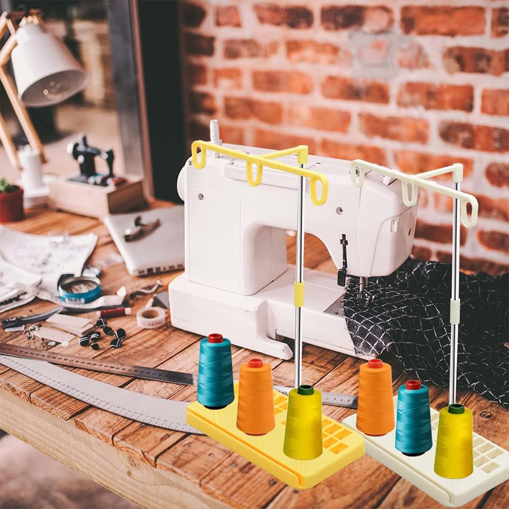 2 Pack Thread Holders, Embroidery & Sewing Machine Organizer, 3 Spool Thread Rack, Suitable for Beginners & Adults, White-Yellow