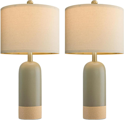 24'' Hand-Textured Green Table Lamps for Bedroom, Farmhouse Bedside Lamps Set of 2 for Living Room, Modern Ceramic Nightstand Lamps for Guest Room Home Office Gift, Matte Green & Earthy Yellow