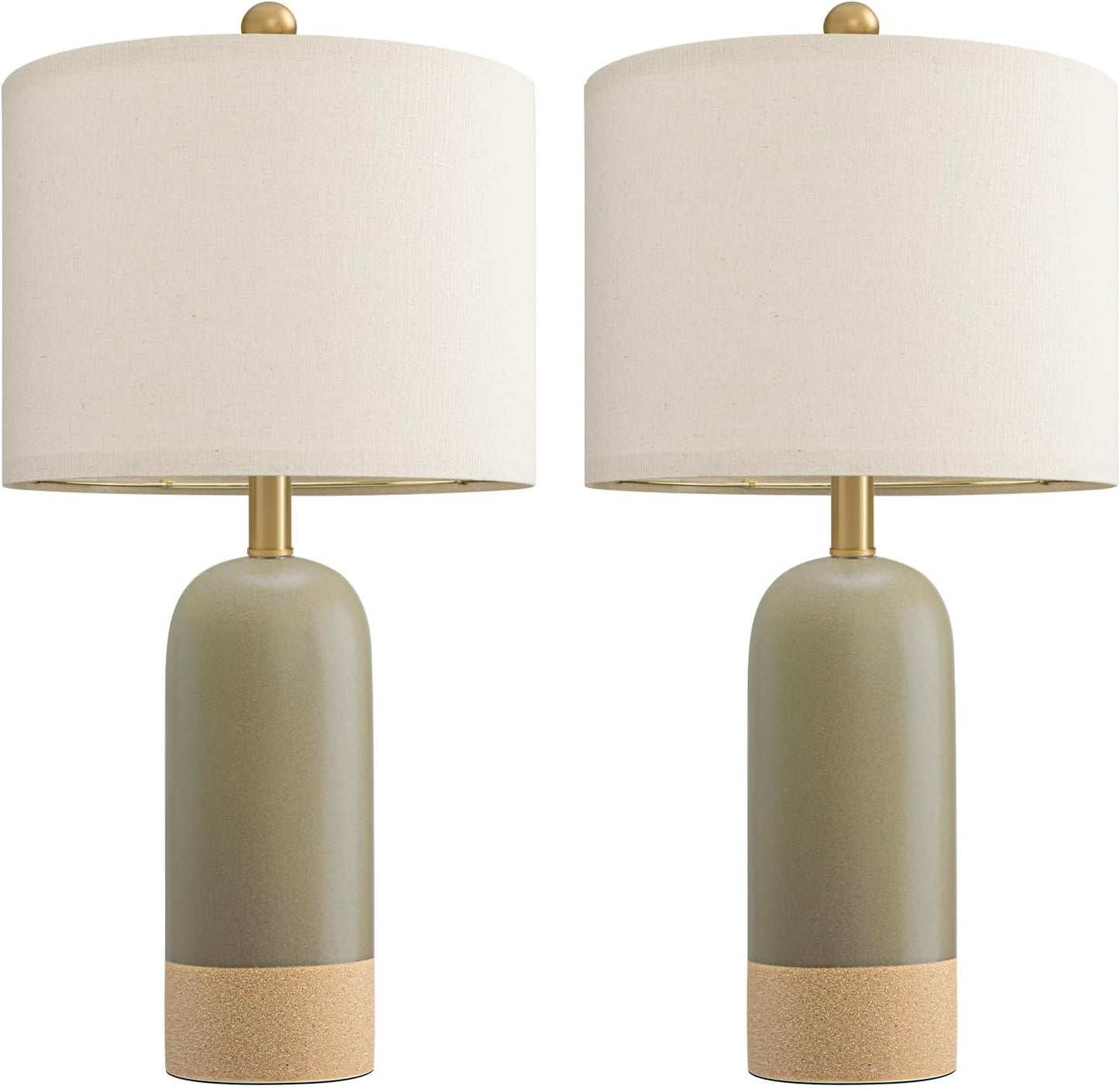 24'' Hand-Textured Green Table Lamps for Bedroom, Farmhouse Bedside Lamps Set of 2 for Living Room, Modern Ceramic Nightstand Lamps for Guest Room Home Office Gift, Matte Green & Earthy Yellow