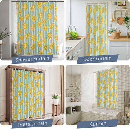 Shower Curtain Yellow Lemon Stripes Waterproof Fabric Bath Curtain with Hooks Summer Fruit White Blue Decorative Shower Curtain Set for Bathroom Bathtub Decor 72 x 72 in