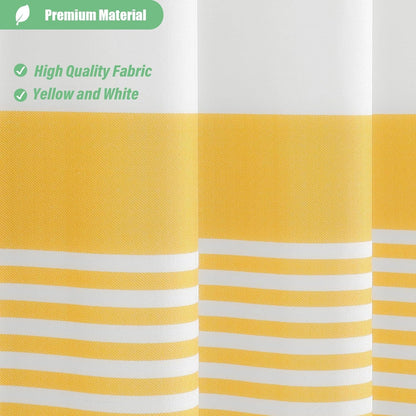 Yellow Fabric Shower Curtain, Farmhouse Boho Striped Tassel Shower Curtain for Bathroom, Bohemian Textured Cloth Shower Curtain Set with Hook, Water Repellent, Wrinkle Free, 72x72