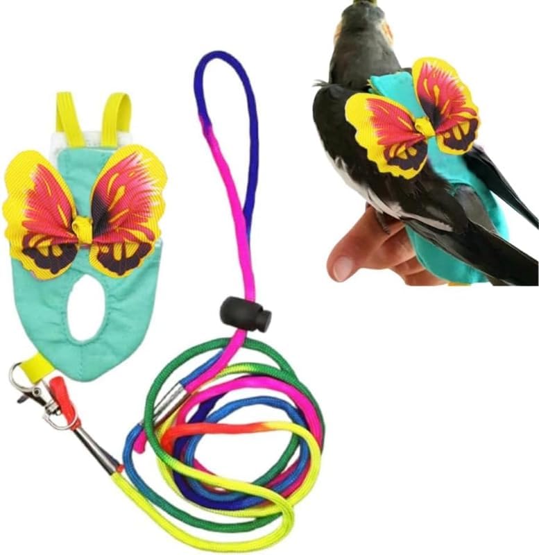 Escape-Proof Parrot Harness & Leash Set with Diaper - Adjustable Flight Suit with Bow & Safety Cord for Conures, African Grey, Parakeets, Doves (Yellow-L)