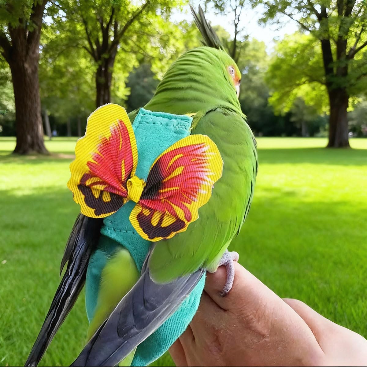 Escape-Proof Parrot Harness & Leash Set with Diaper - Adjustable Flight Suit with Bow & Safety Cord for Conures, African Grey, Parakeets, Doves (Yellow-L)