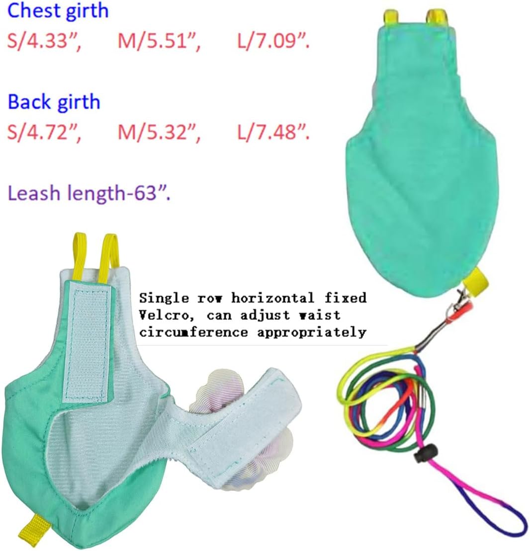 Escape-Proof Parrot Harness & Leash Set with Diaper - Adjustable Flight Suit with Bow & Safety Cord for Conures, African Grey, Parakeets, Doves (Yellow-L)