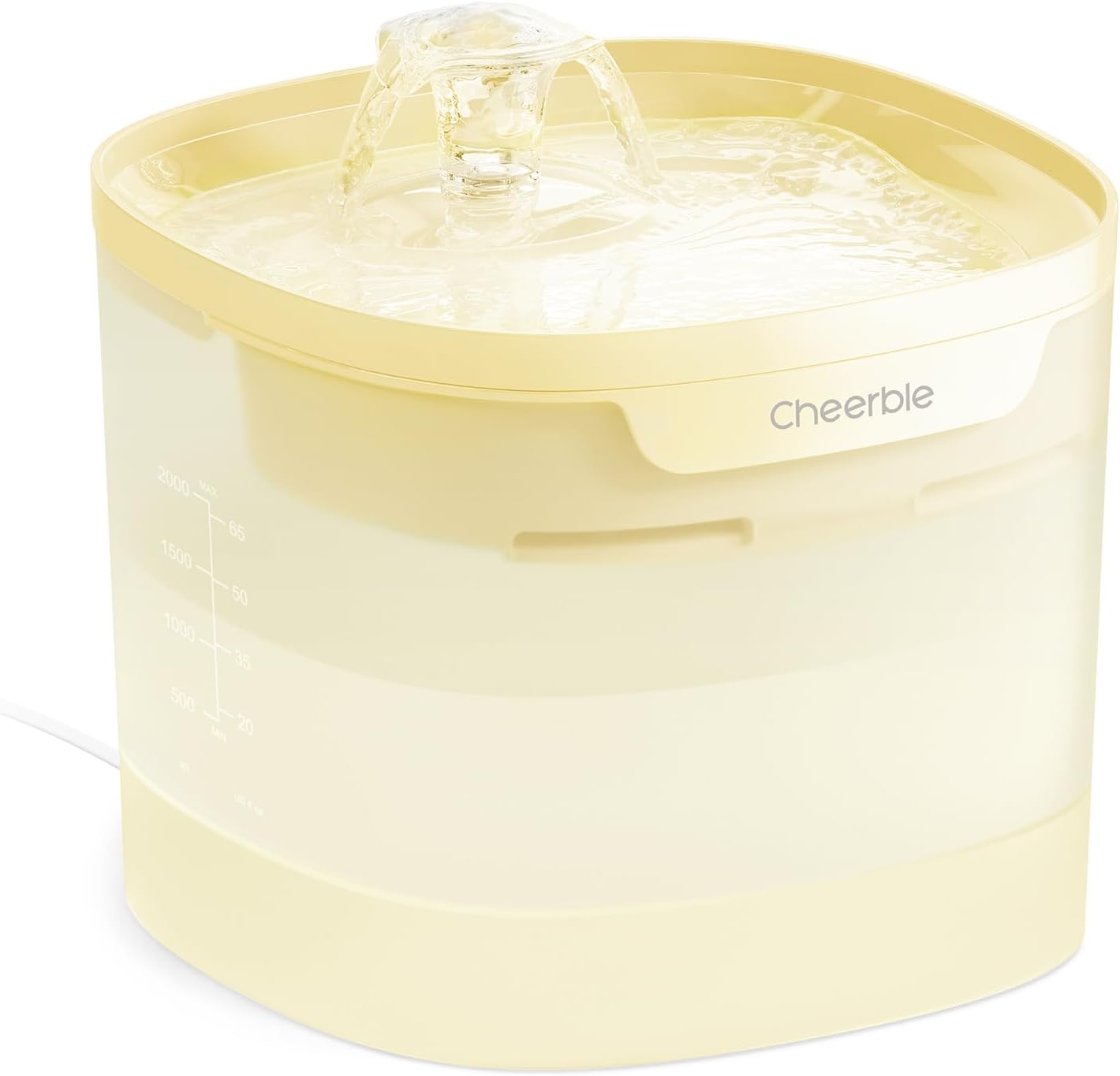 Cheerble Pumpless Cat Water Fountain, 2L/67oz Automatic Pet Fountain, Elfin E1 Lite Cat Fountain for Drinking, MagDrive™ Technology, Continuous Flow Mode, BPA-Free (Yellow, E1 Lite)