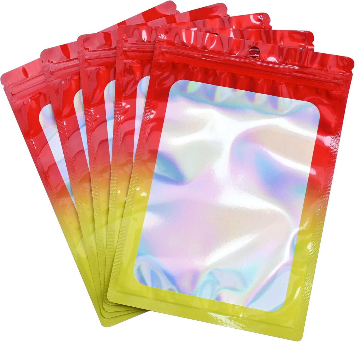 Resealable Mylar Pouch Bag Great for Office Home Party Favor Food Storage (100PCS, Red and Yellow Color, 2.4 x 4 inch)