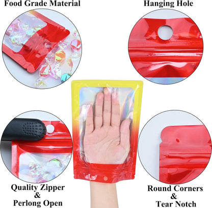 Resealable Mylar Pouch Bag Great for Office Home Party Favor Food Storage (100PCS, Red and Yellow Color, 2.4 x 4 inch)