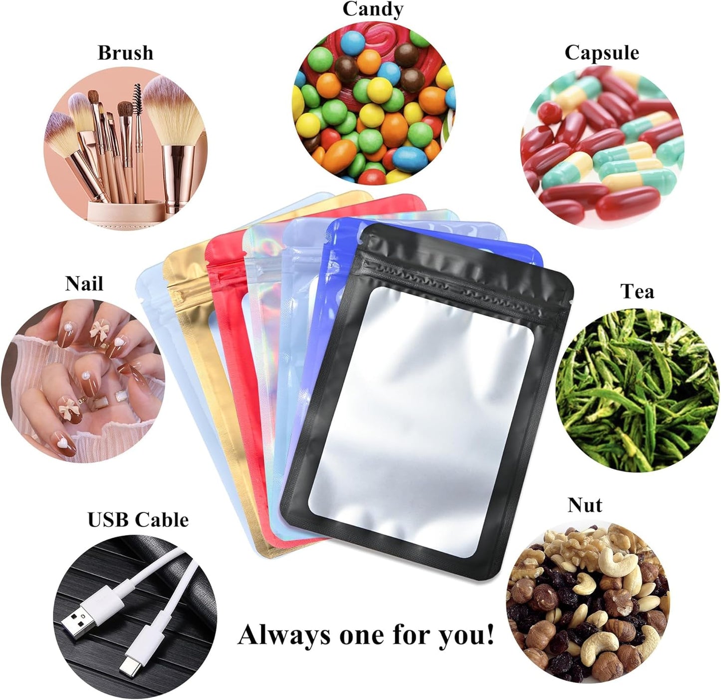 Resealable Mylar Pouch Bag Great for Office Home Party Favor Food Storage (100PCS, Red and Yellow Color, 2.4 x 4 inch)